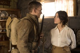 TIMELESS -- "The War to End All Wars" Episode 201 -- Pictured: (l-r) Cameron Neckers as Soldier Edward, Abigail Spencer as Lucy Preston -- (Photo by: Justin Lubin/NBC)