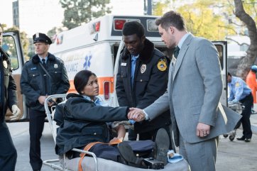 TIMELESS -- "The Day Reagan Was Shot" Episode 208 -- Pictured: (l-r) Karen David as Young Denise Christopher, Matt Lanter as Wyatt Logan -- (Photo by: Colleen Hayes/NBC)